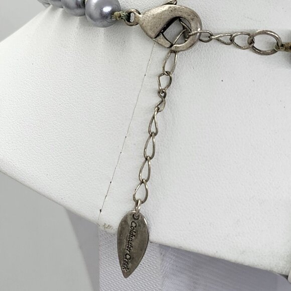 Coldwater Creek Graduated Silver Blue Glass Pearl Necklace - Picture 6 of 6